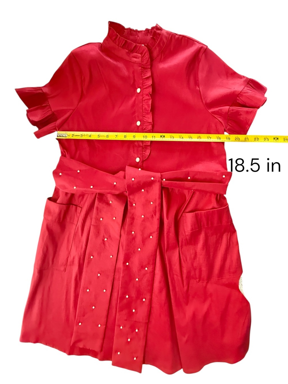 J.Marie Dress Women Red Ruffle Button Front Belted Size M NWT - Picture 9 of 10